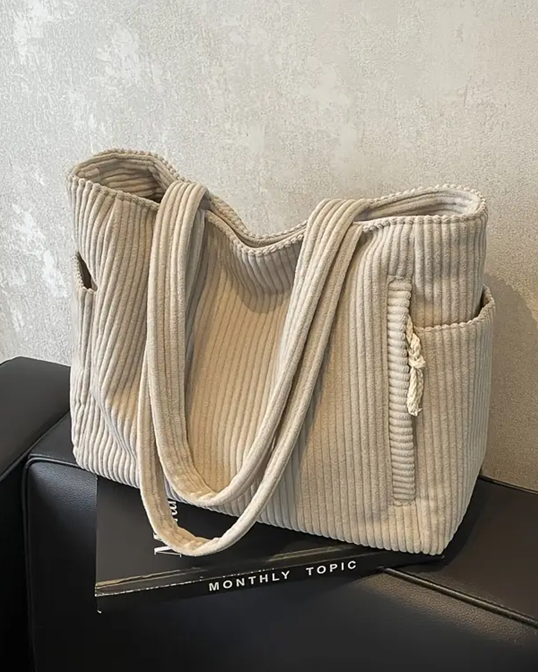 Vanmeeren™ | Geribbelde Totetas met Koorddetail
