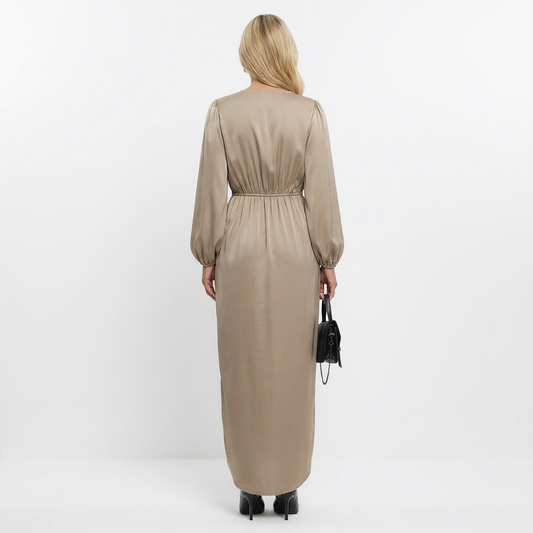 Lange maxi-jurk met gekruiste halslijn