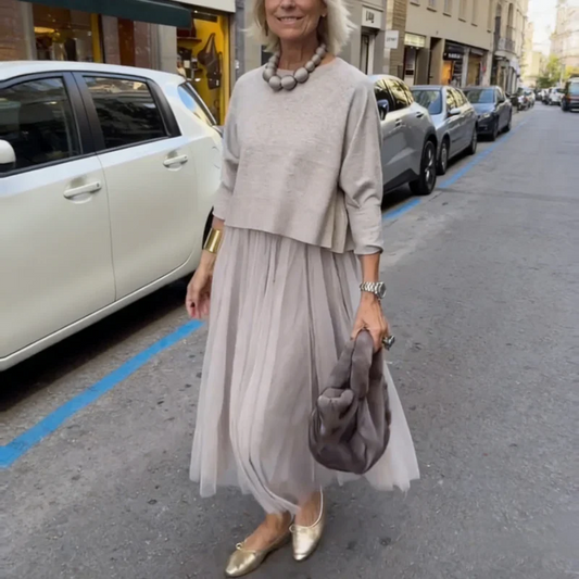 Yvonne™ | Elegante Geplooide Midi-jurk