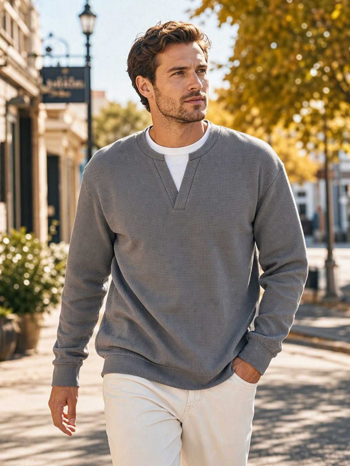 Vanmeeren™ | Gelaagde comfortabele wafelgebreid T-shirt