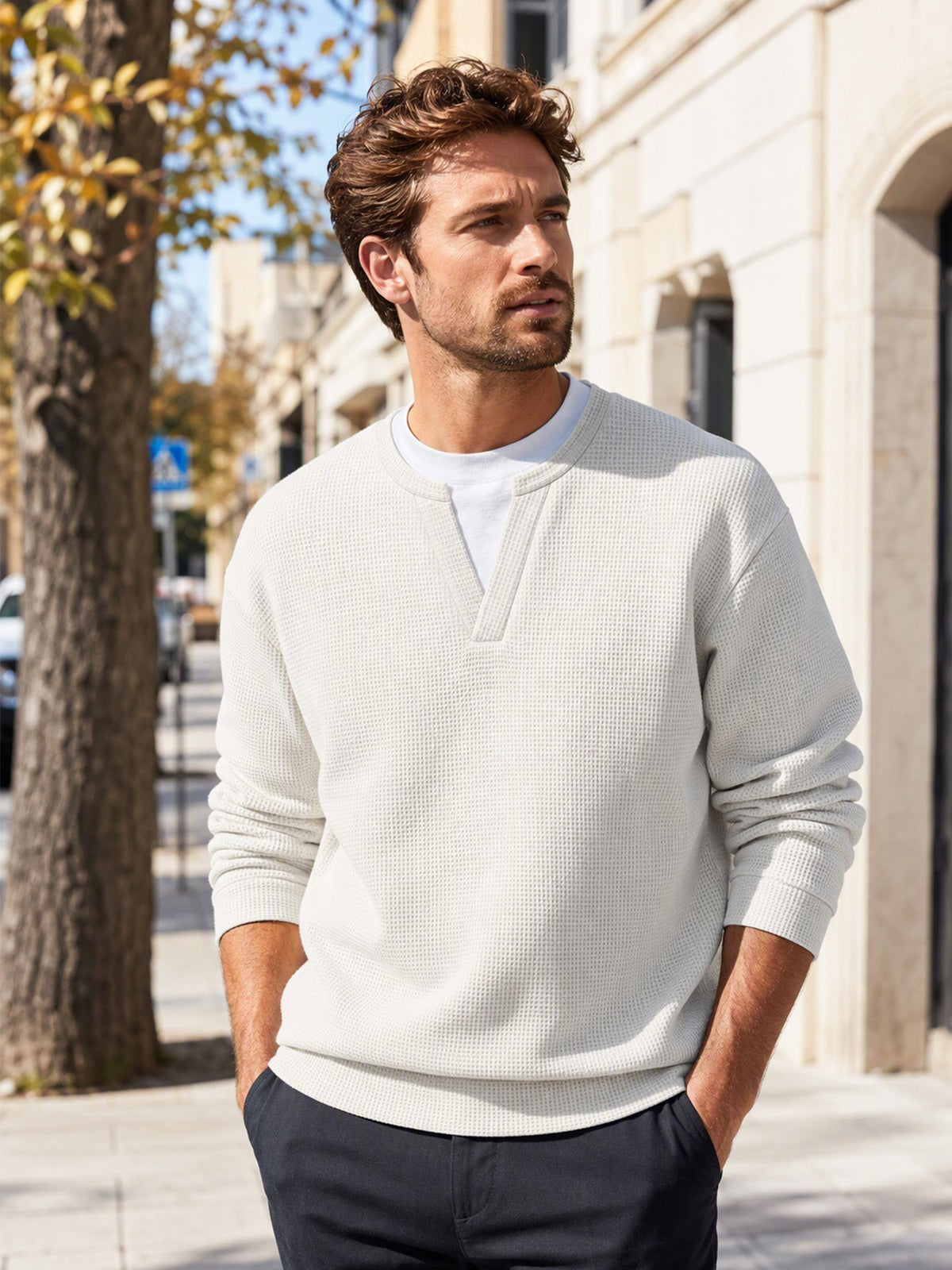 Vanmeeren™ | Gelaagde comfortabele wafelgebreid T-shirt
