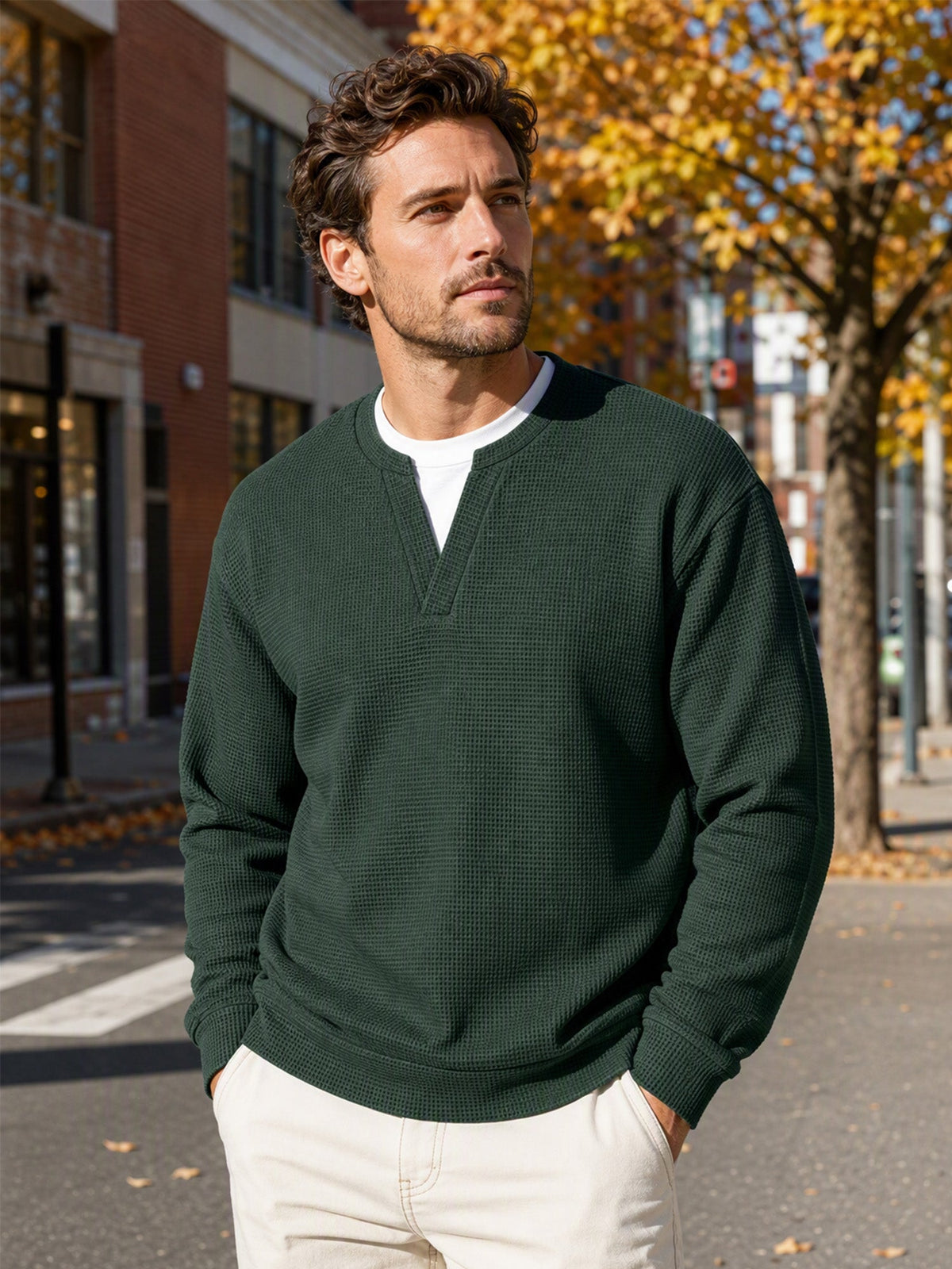 Vanmeeren™ | Gelaagde comfortabele wafelgebreid T-shirt