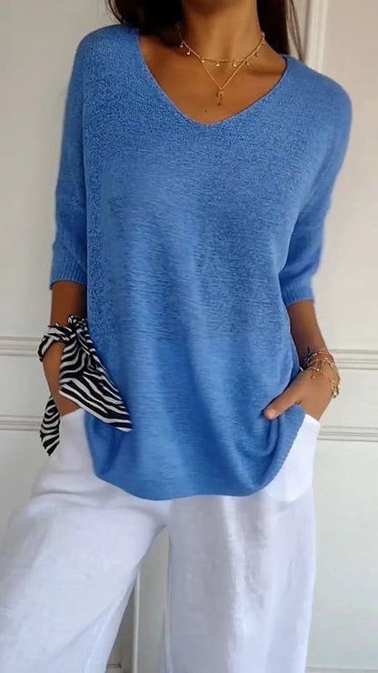Anna™ | Luchtige Tricot Top met V-hals