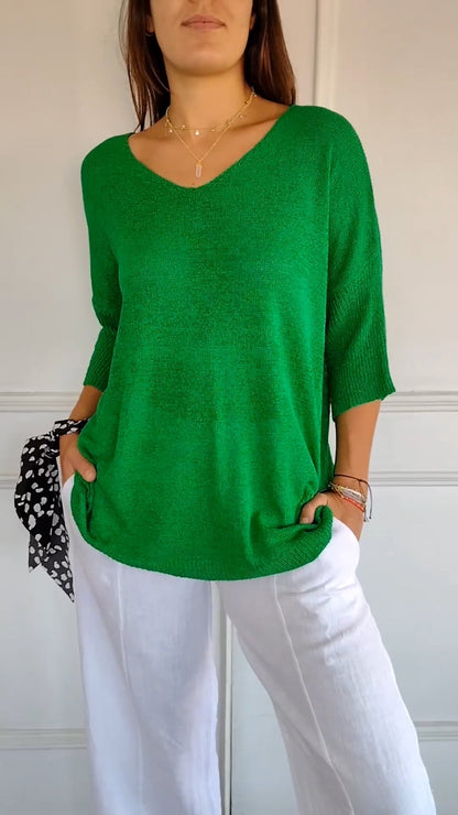 Anna™ | Luchtige Tricot Top met V-hals
