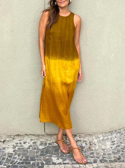 Éloane™ | Cotton-Linen Dress with Natural Print