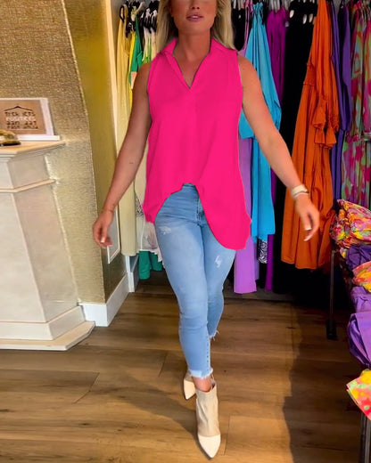 Laluna® | Mouwloze top met ruches en revers
