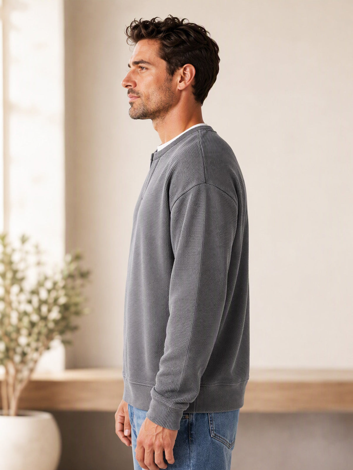 Vanmeeren™ | Gelaagde comfortabele wafelgebreid T-shirt
