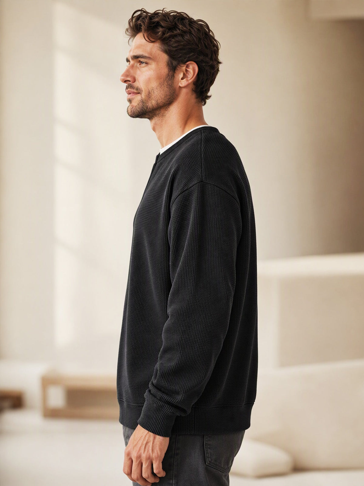 Vanmeeren™ | Gelaagde comfortabele wafelgebreid T-shirt