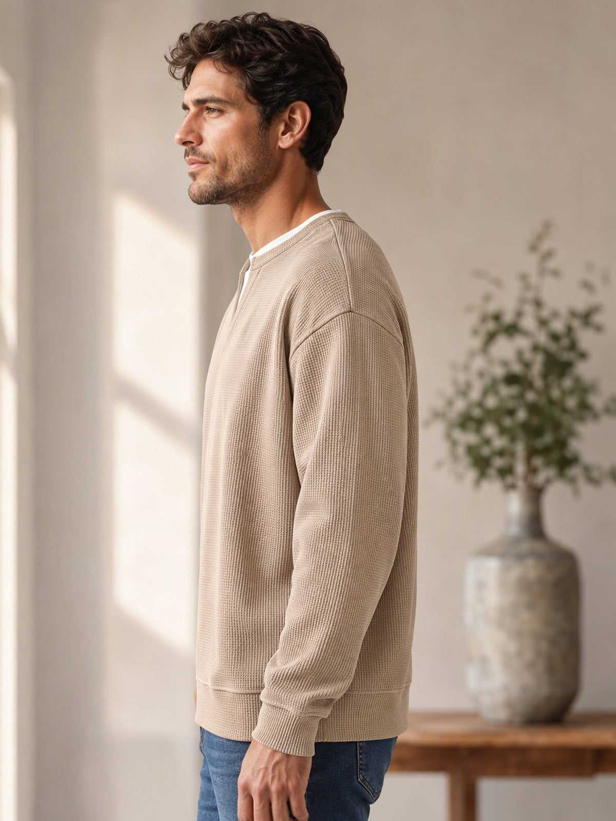 Vanmeeren™ | Gelaagde comfortabele wafelgebreid T-shirt