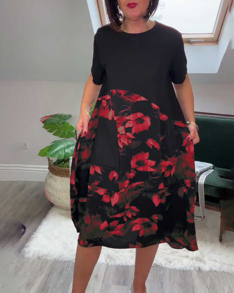 Patchworkjurk met Ronde Halslijn en Bloemenprint