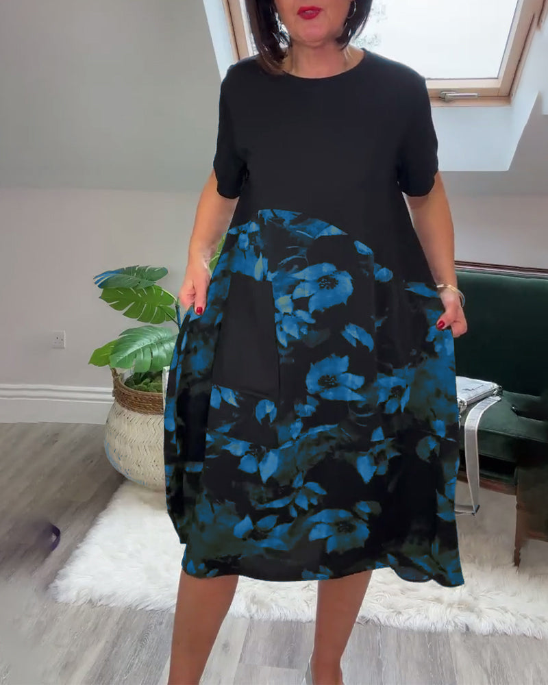 Patchworkjurk met Ronde Halslijn en Bloemenprint