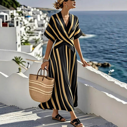 Thalia™ | Elegant Striped Wrap Maxi Dress