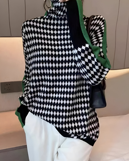 Romée™ | Elegant Knitted Sweater with High Collar and Diamond Pattern