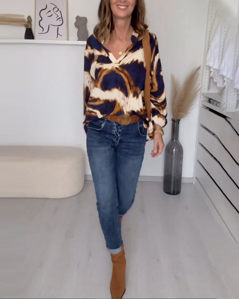 Laluna® | Bedrukte casual top met V-hals