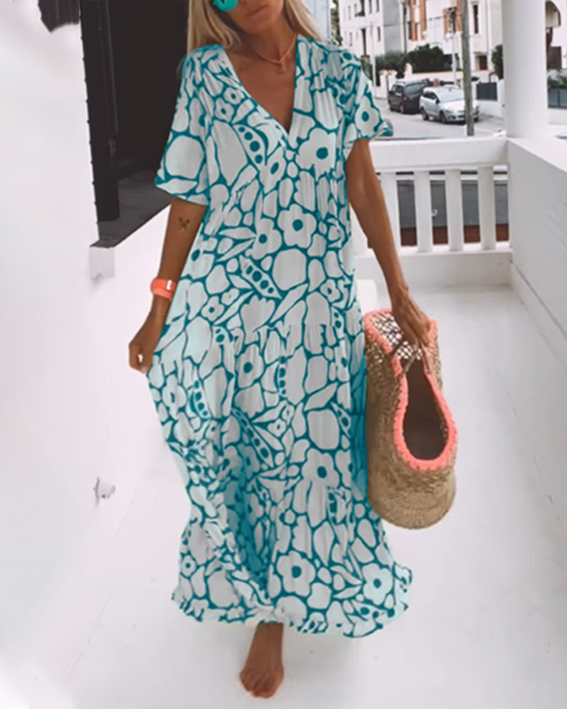 Laluna® | Losse jurk met V-hals en print