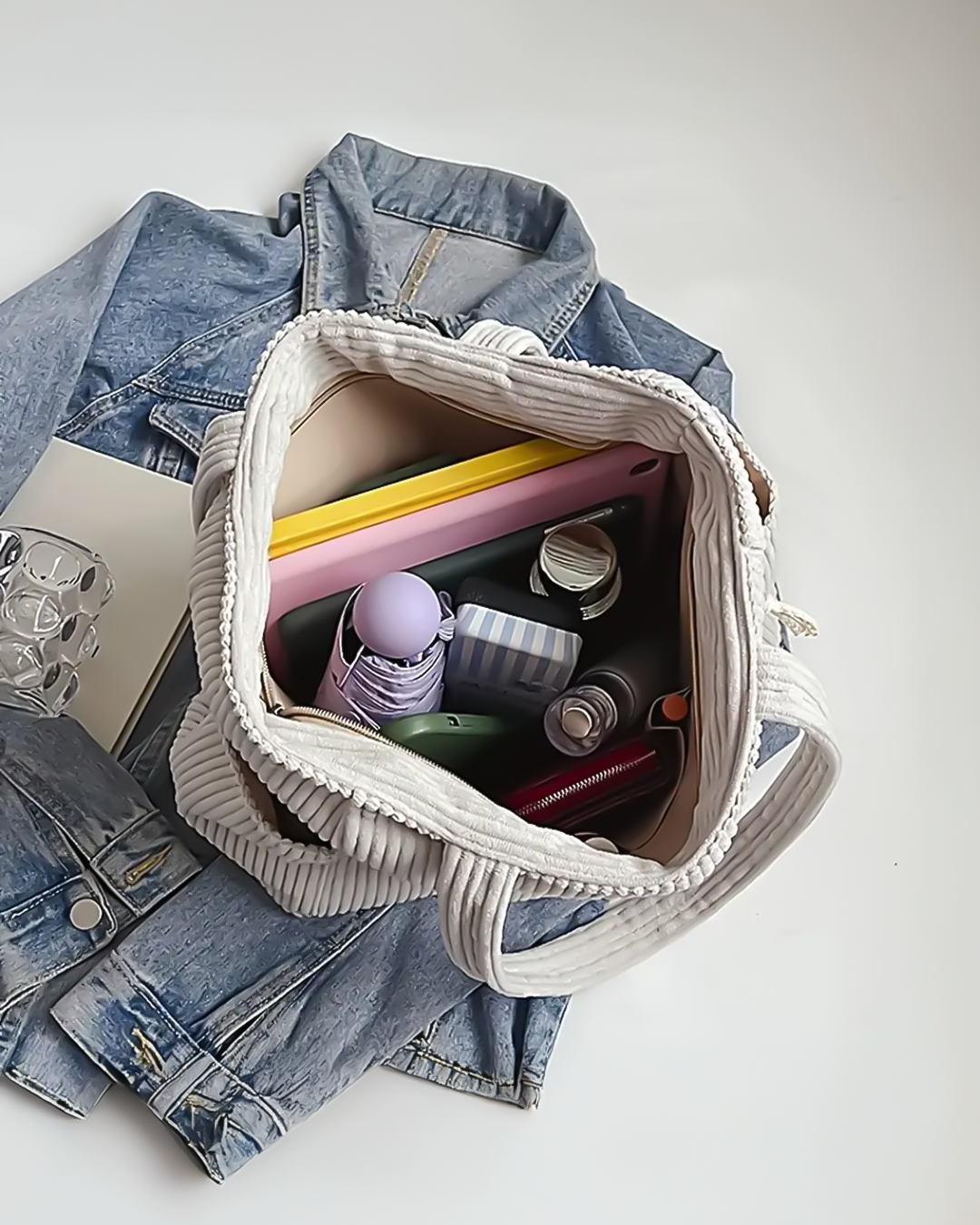 Vanmeeren™ | Geribbelde Totetas met Koorddetail