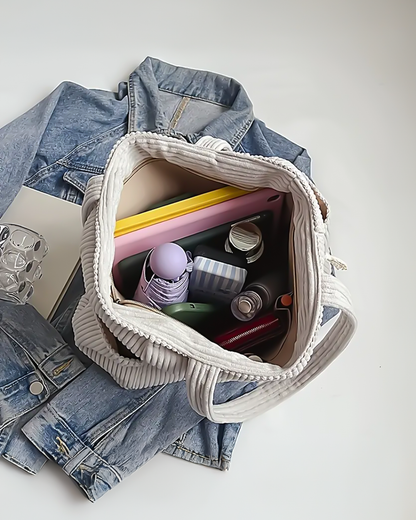 Vanmeeren™ | Geribbelde Totetas met Koorddetail