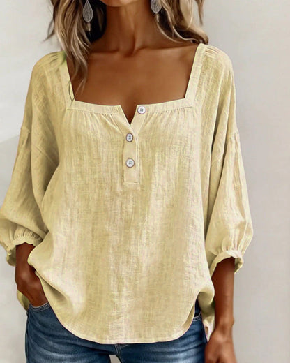 Blouse Eenvoudig Vierkante Hals met Lange Mouwen