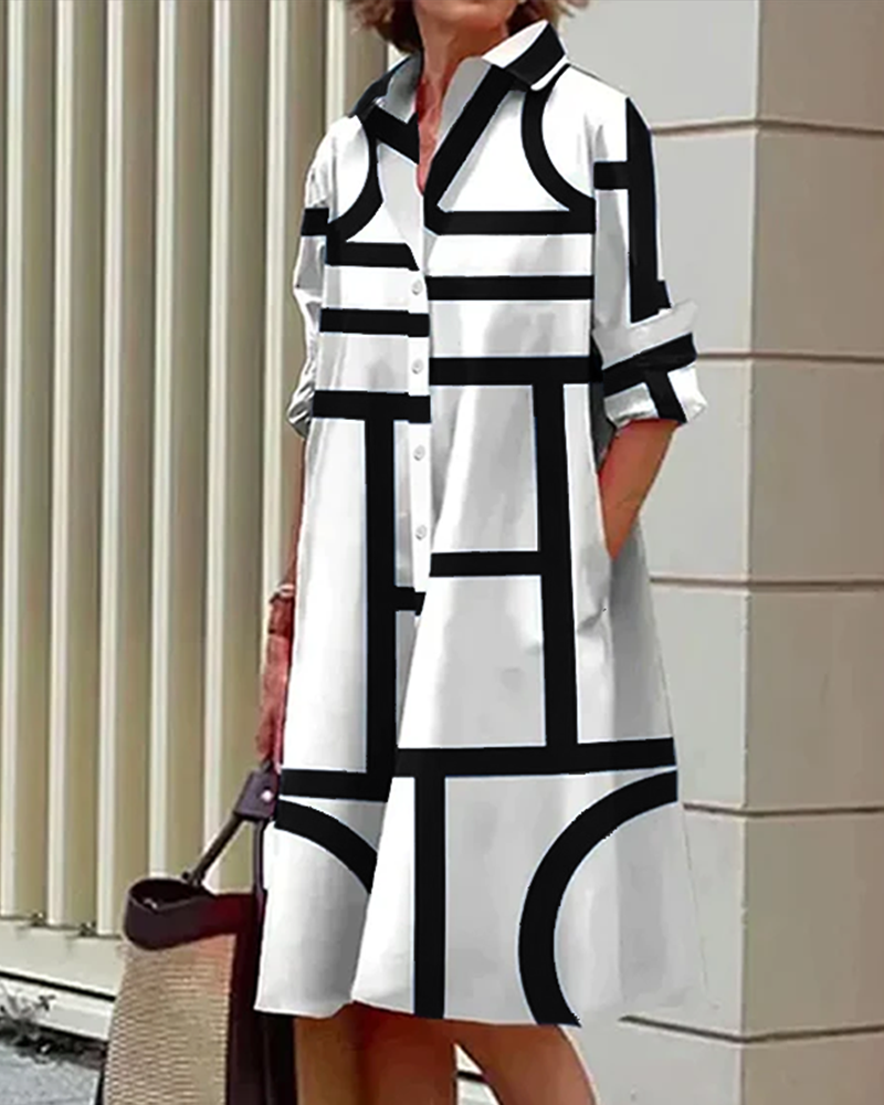 Vanmeeren™ | Jurk Met Zakken En Geometrische Print