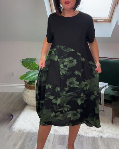Patchworkjurk met Ronde Halslijn en Bloemenprint
