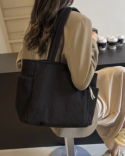 Vanmeeren™ | Geribbelde Totetas met Koorddetail