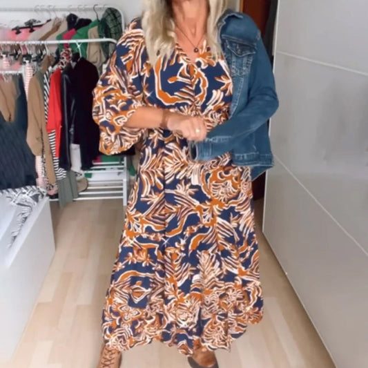 Maxi-jurk met bedrukte v-hals