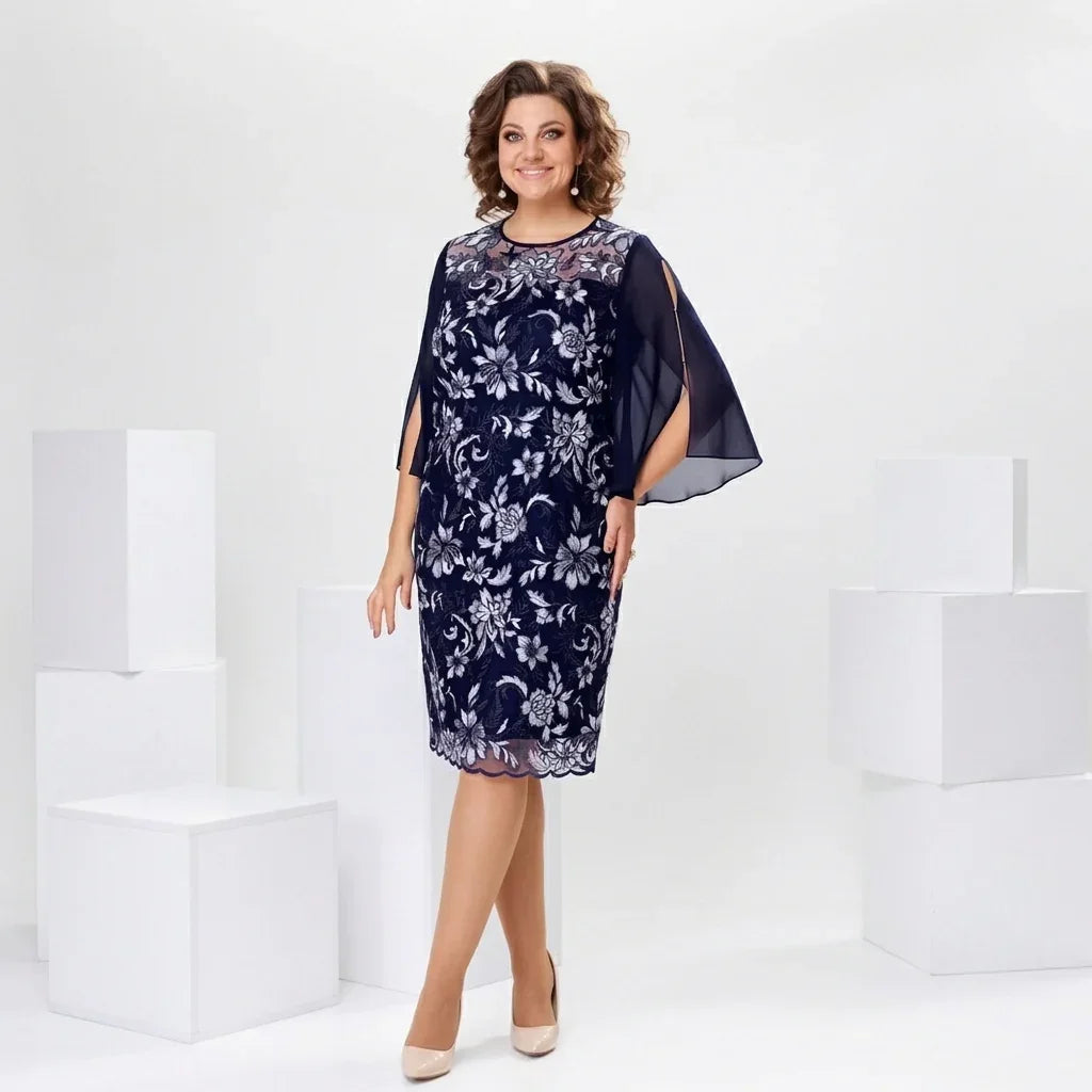 Yvna™ | Lace Dress with Chiffon Sleeves