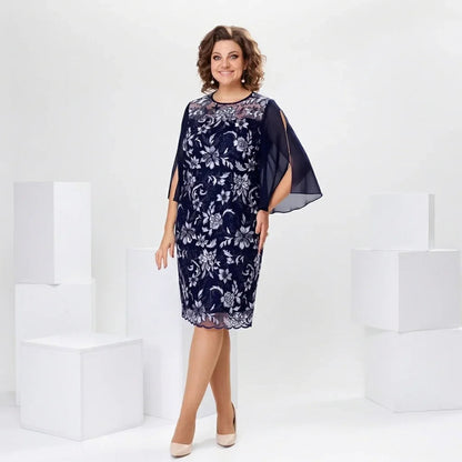 Yvna™ | Lace Dress with Chiffon Sleeves