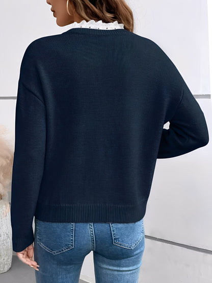 Vanmeeren™ | Chique Gebreide Trui met Elegante Kantkraag