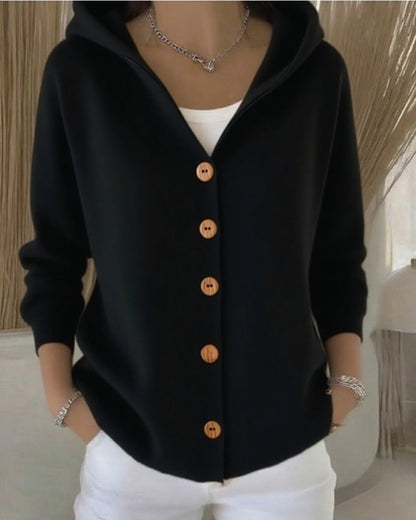 Vanmeeren™ | Gebreid vest met capuchon en knopen