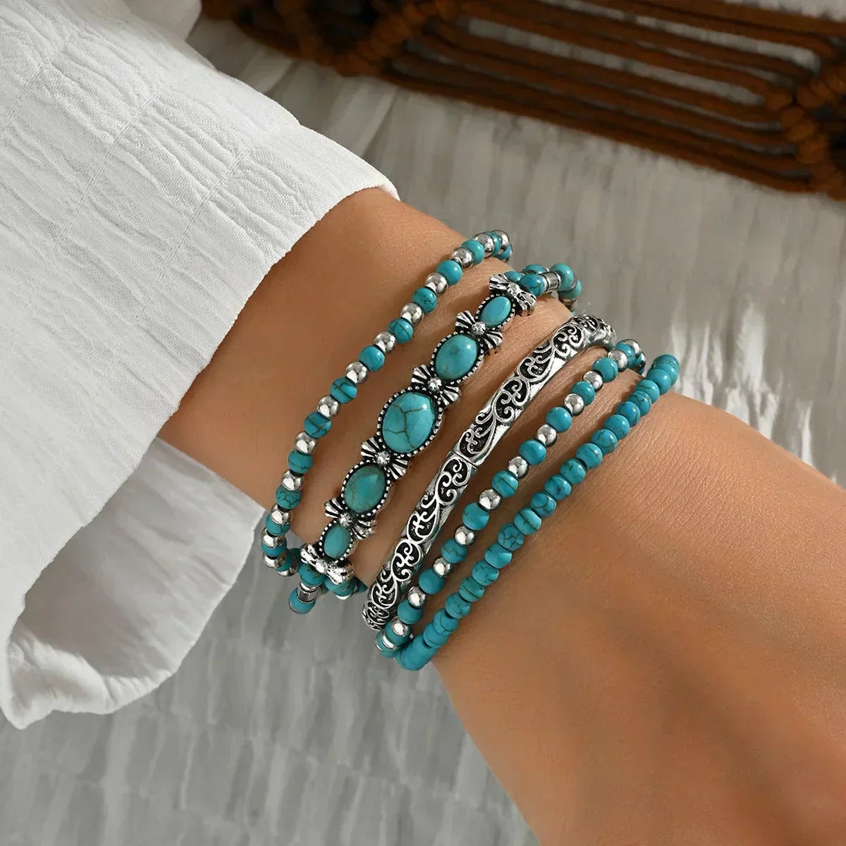 Vanmeeren™ | Armbandenset met turquoise kralen
