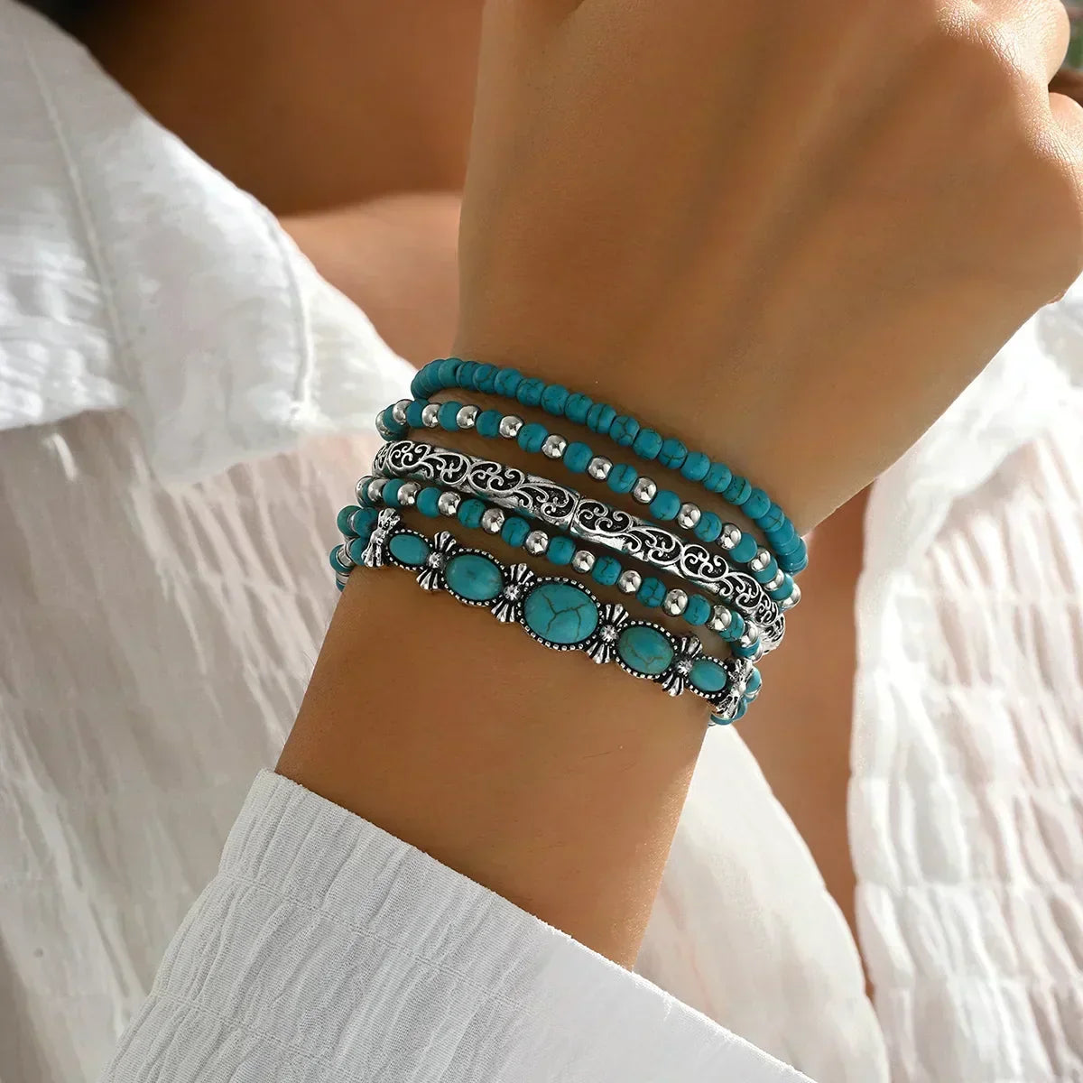 Vanmeeren™ | Armbandenset met turquoise kralen