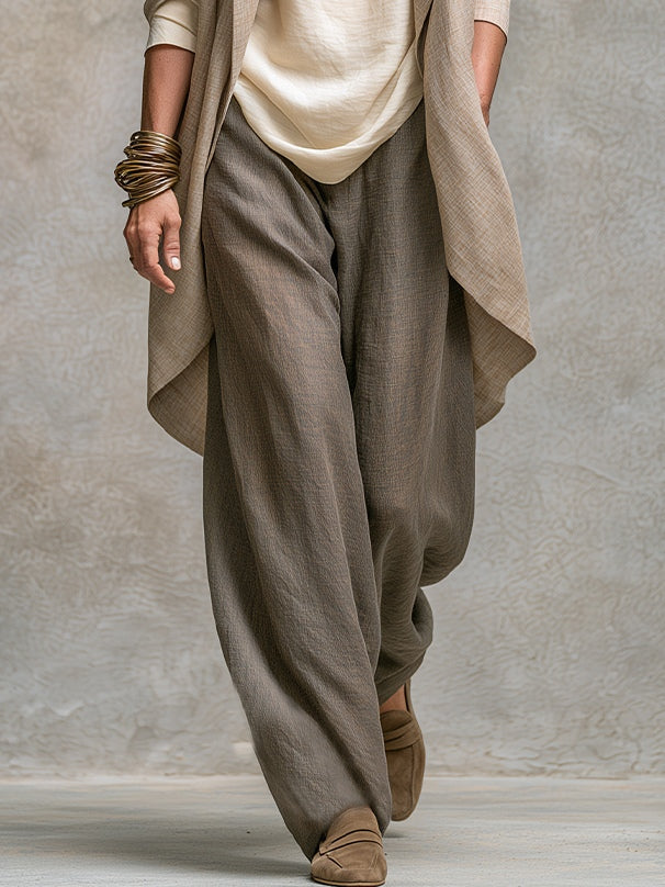 Vanmeeren™ | Lidia – Driedelige Elegante Set in Beige en Grijs met Wijde Broek