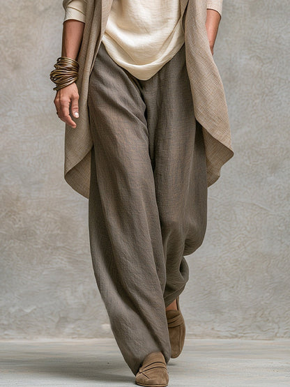 Vanmeeren™ | Lidia – Driedelige Elegante Set in Beige en Grijs met Wijde Broek