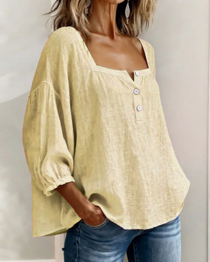 Blouse Eenvoudig Vierkante Hals met Lange Mouwen