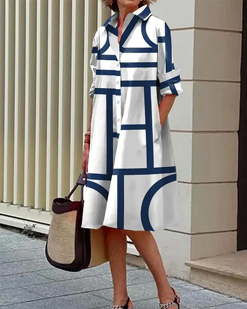 Vanmeeren™ | Jurk Met Zakken En Geometrische Print