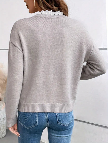 Vanmeeren™ | Chique Gebreide Trui met Elegante Kantkraag