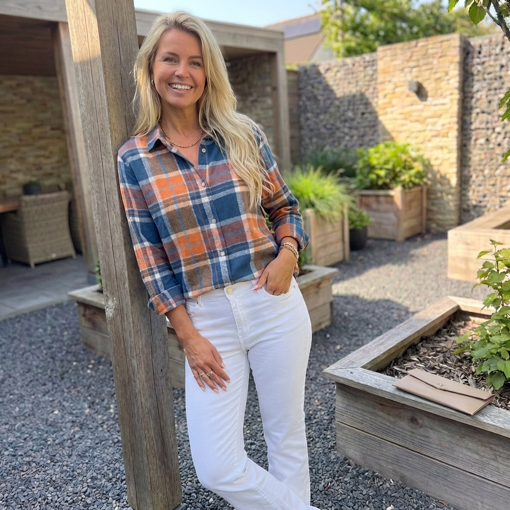 Laluna® | Geruite Damesblouse met Lange Mouwen