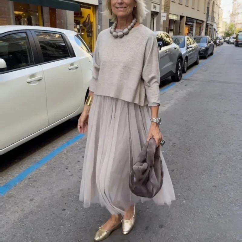 Yvonne™ | Elegante Geplooide Midi-jurk