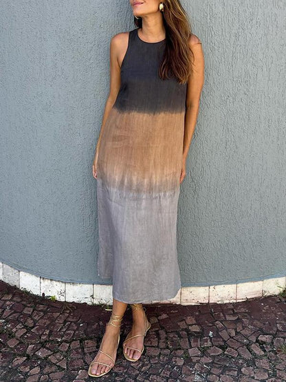 Éloane™ | Cotton-Linen Dress with Natural Print