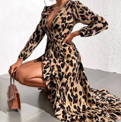 Nina™ | V-Neck Leopard Print Dress