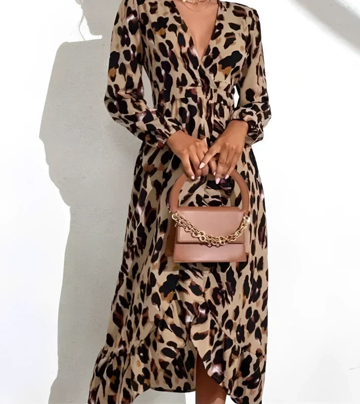 Nina™ | V-Neck Leopard Print Dress