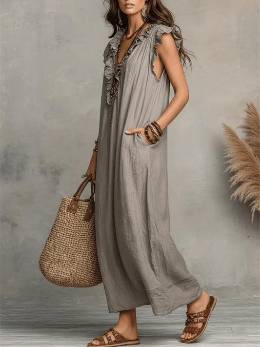Maud™ | Linen and Cotton Boho Maxi Dress