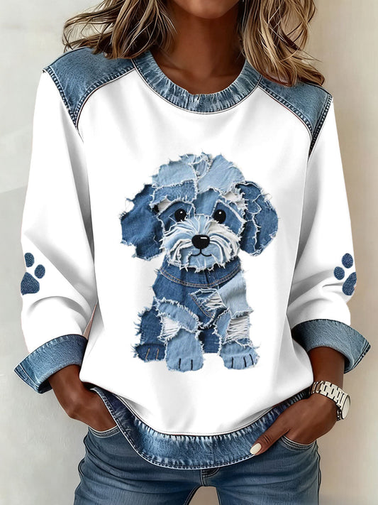Vanmeeren™ | Hoodie met Patchwork en Denim Print van Hond